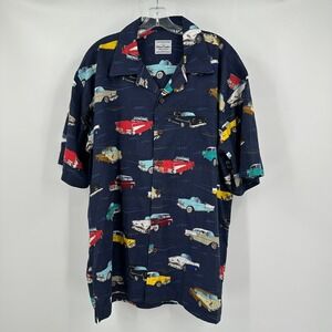 David Carey Originals Men Classic Cars Navy Blue Button Up Shirt Size XL Novelty